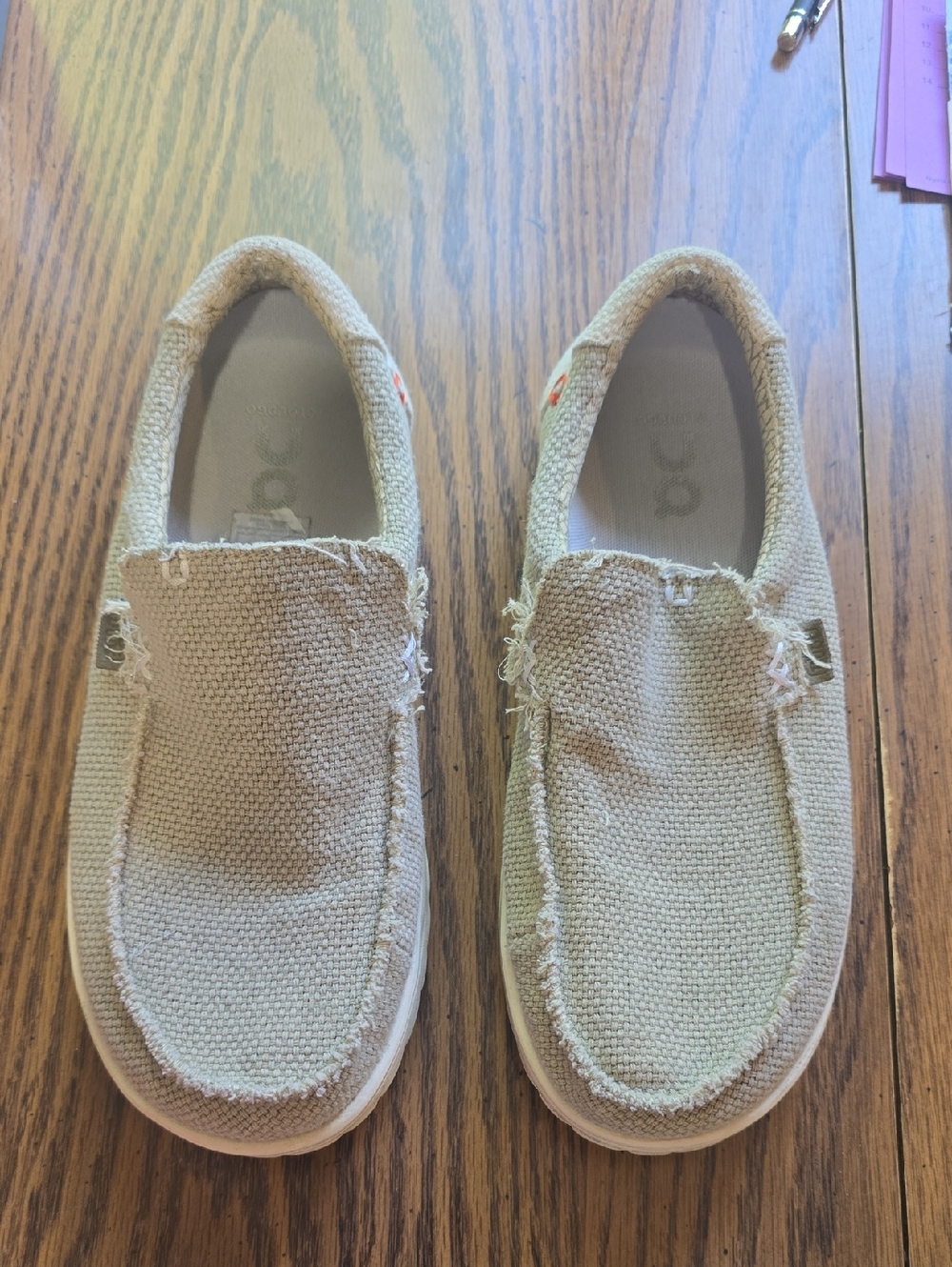 Hey Dude Adult Slip-On Sneaker Shoes in Beige Canvas